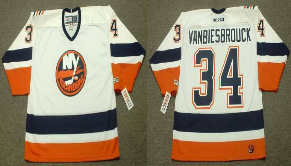2019 Men New York Islanders 34 Vanbiesbrouck white CCM NHL jersey